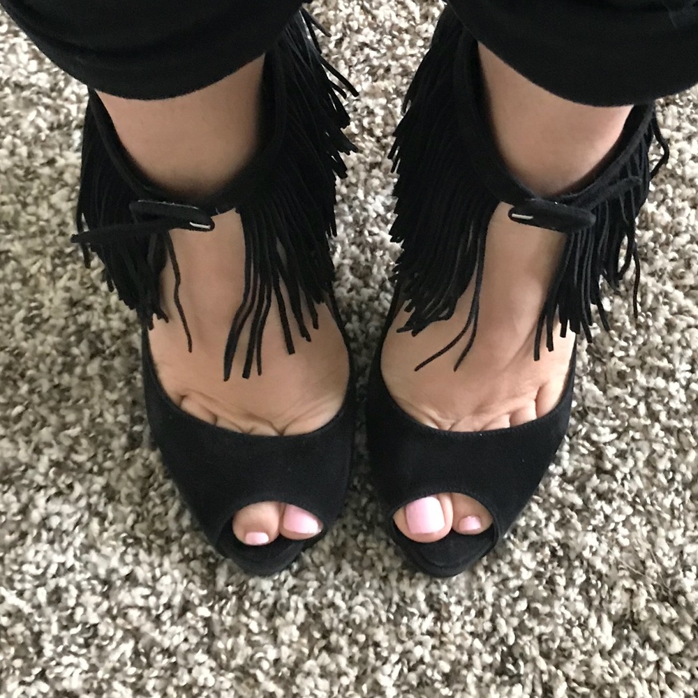 Christian Louboutin Black Fringe heels!
